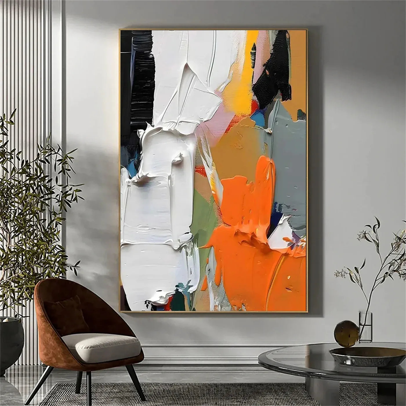 FORME: Abstract Orange Black Textured Wall Art