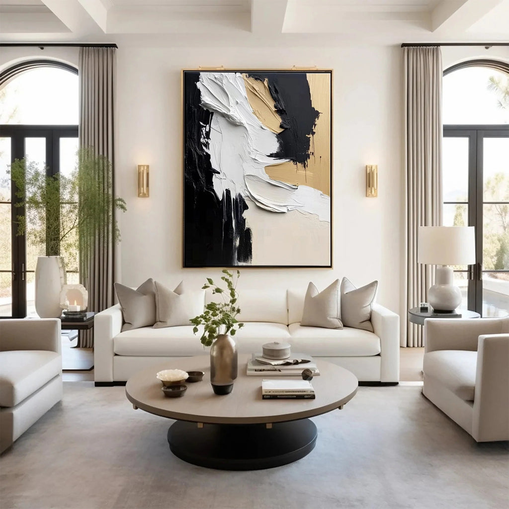 FLOWING: Black and Gold Abstract Textured Wall Art