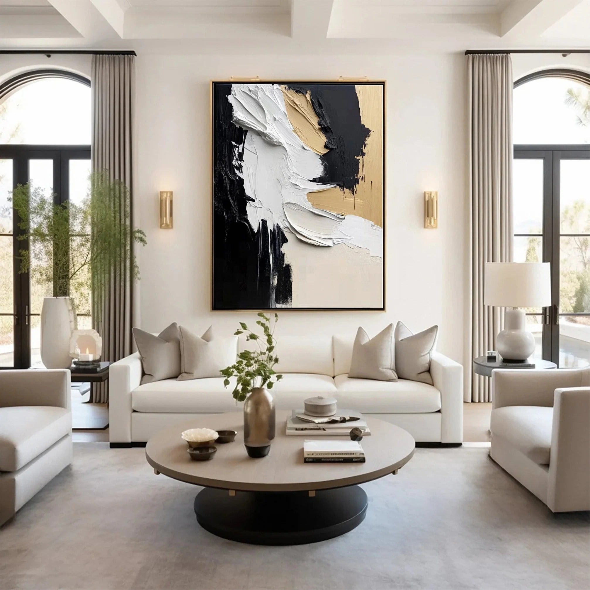 FLOWING: Black and Gold Abstract Textured Wall Art