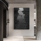 RIPPLED EBONY CASCADE: Black Minimalist Textured Wall Art
