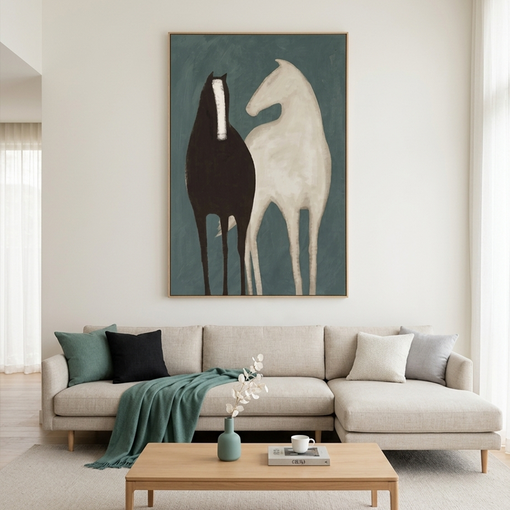 TWO HORSES: Minimalist Horse Wall Art Canvas