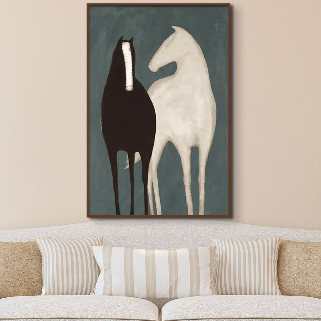 TWO HORSES: Minimalist Horse Wall Art Canvas