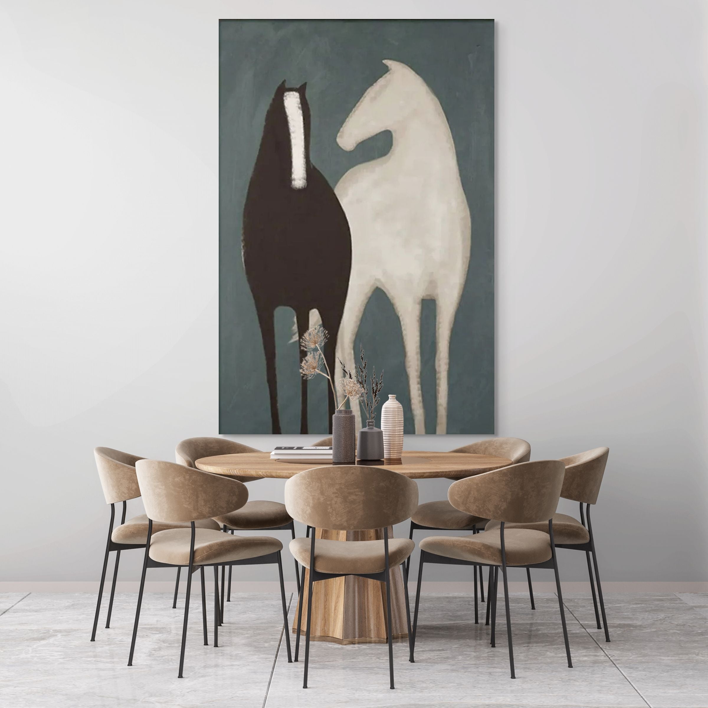 TWO HORSES: Minimalist Horse Wall Art Canvas