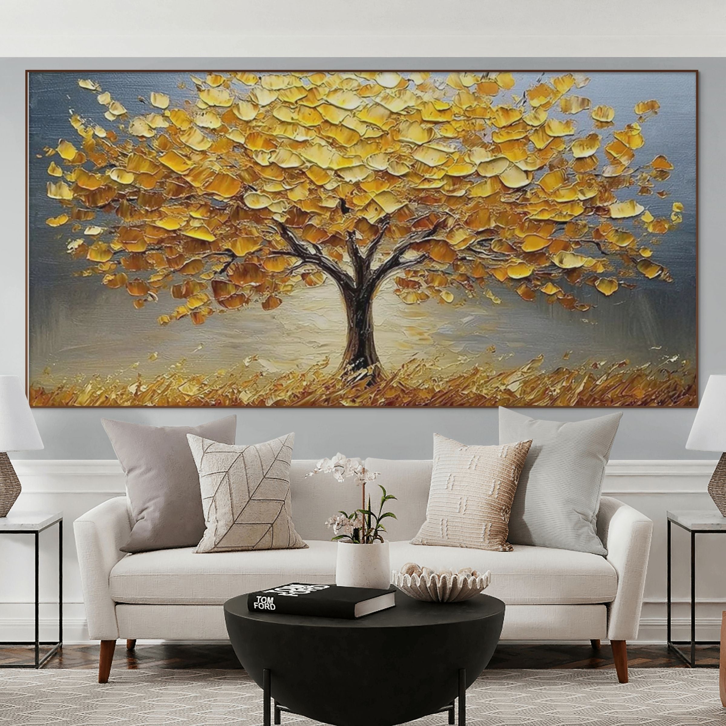 TWILIGHT GROVE: Golden Tree Wall Art Canvas