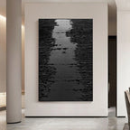RIPPLED EBONY CASCADE: Black Minimalist Textured Wall Art