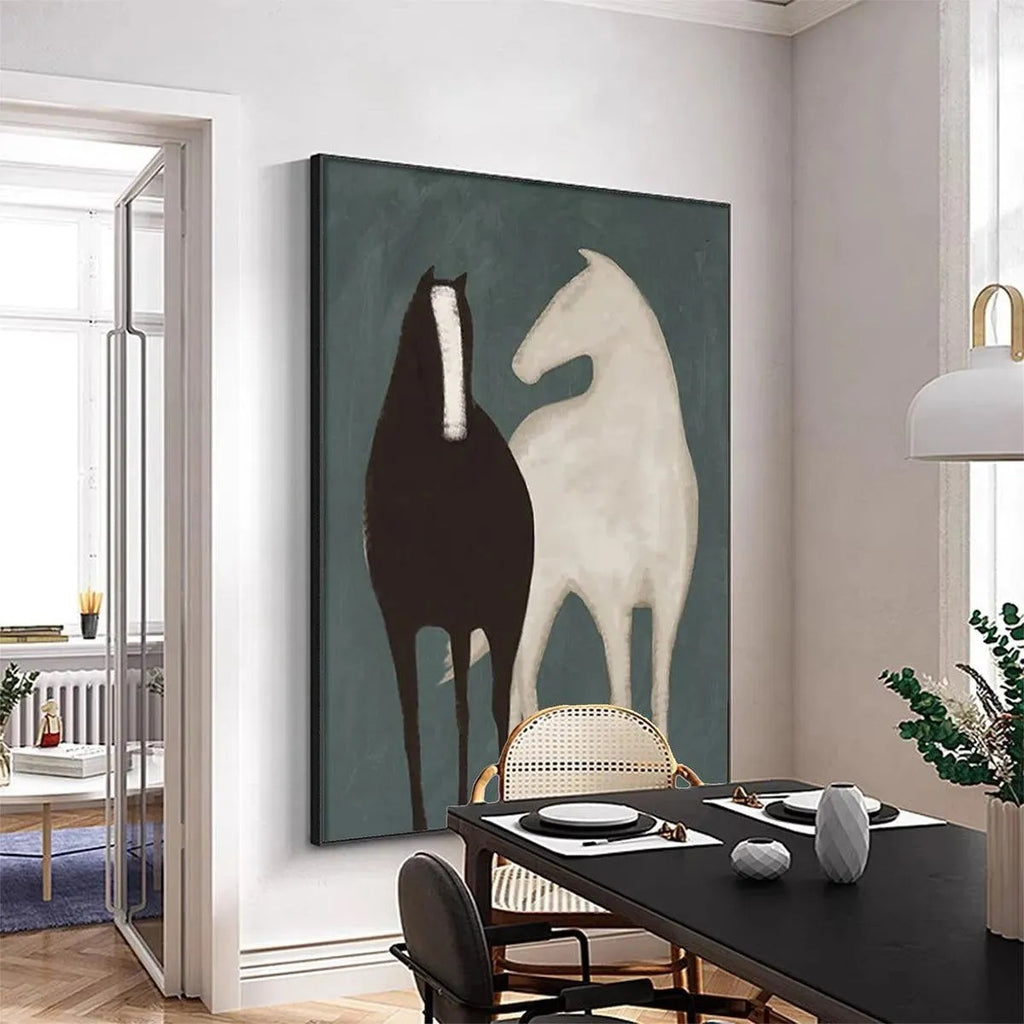 TWO HORSES: Minimalist Horse Wall Art Canvas