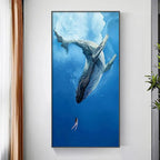 WHALE ENCOUNTER: Whale and Diver Ocean Wall Art