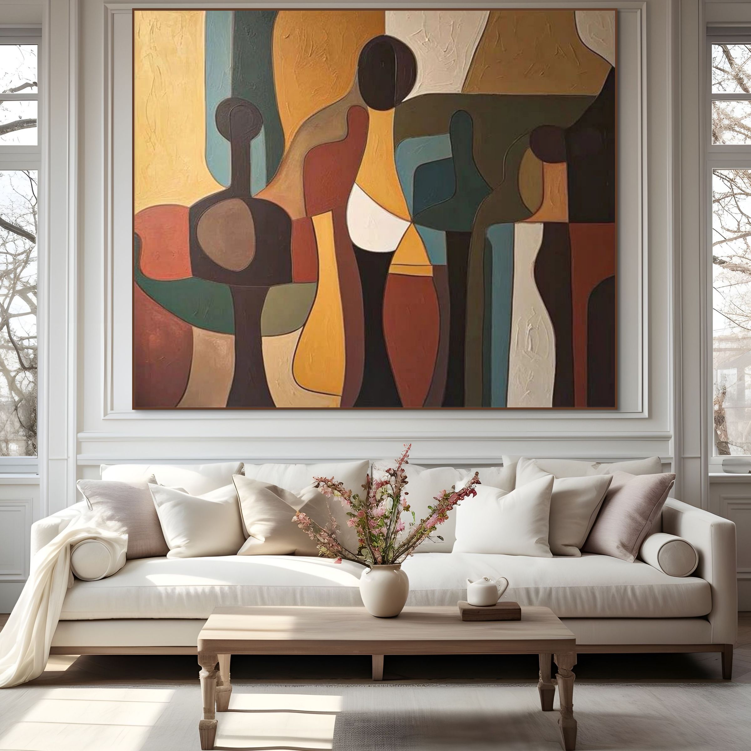 CUBIST GATHERING: Abstract Figure Wall Art Canvas