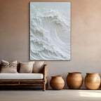 OCEAN WHISPER: White Textured Wave Wall Art