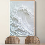 OCEAN WHISPER: White Textured Wave Wall Art