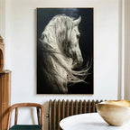 WHITE HORSE: Black and White Horse Wall Art Canvas