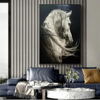 WHITE HORSE: Black and White Horse Wall Art Canvas
