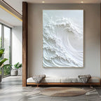 OCEAN WHISPER: White Textured Wave Wall Art