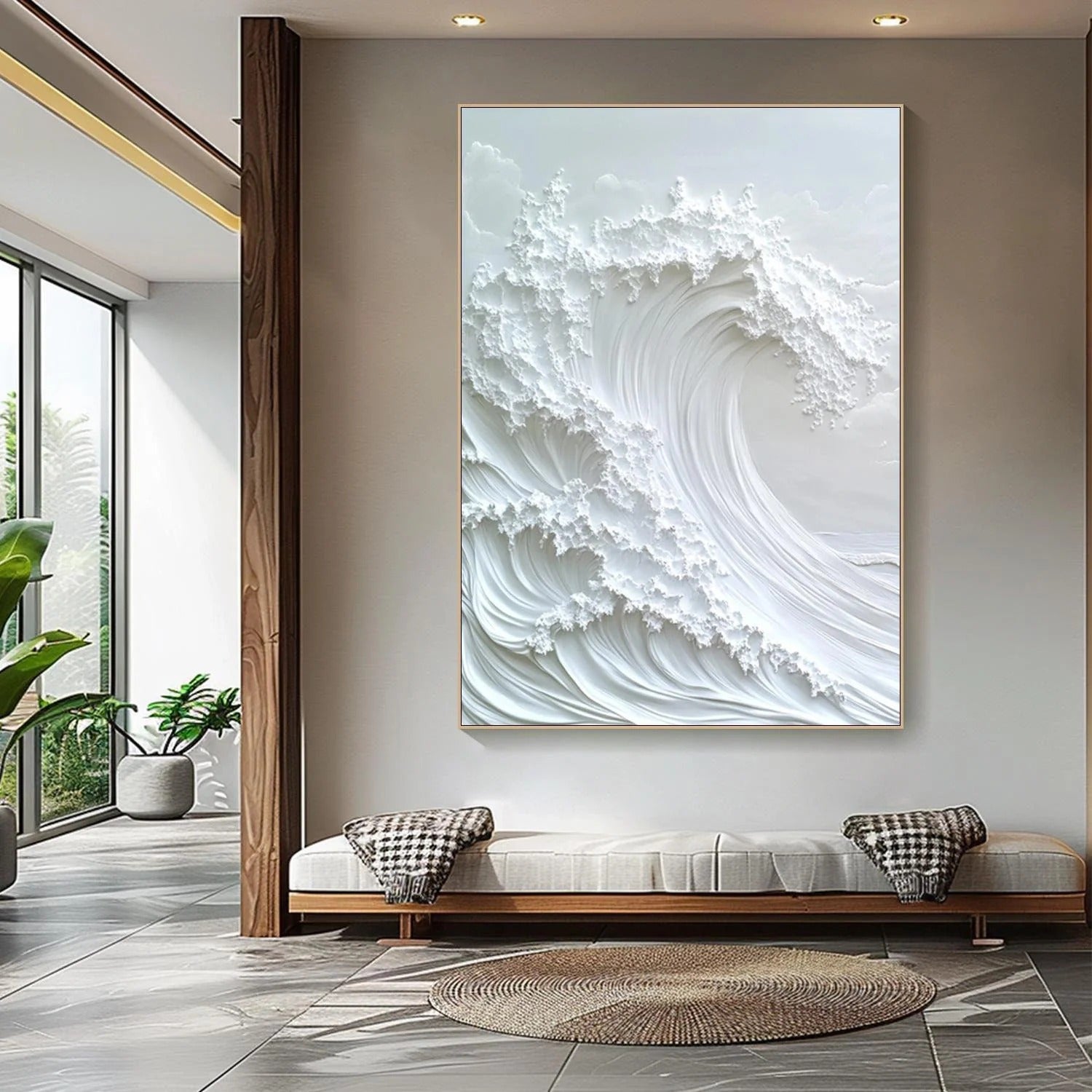 OCEAN WHISPER: White Textured Wave Wall Art