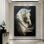 WHITE HORSE: Black and White Horse Wall Art Canvas