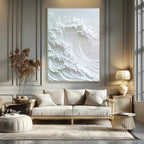 OCEAN WHISPER: White Textured Wave Wall Art