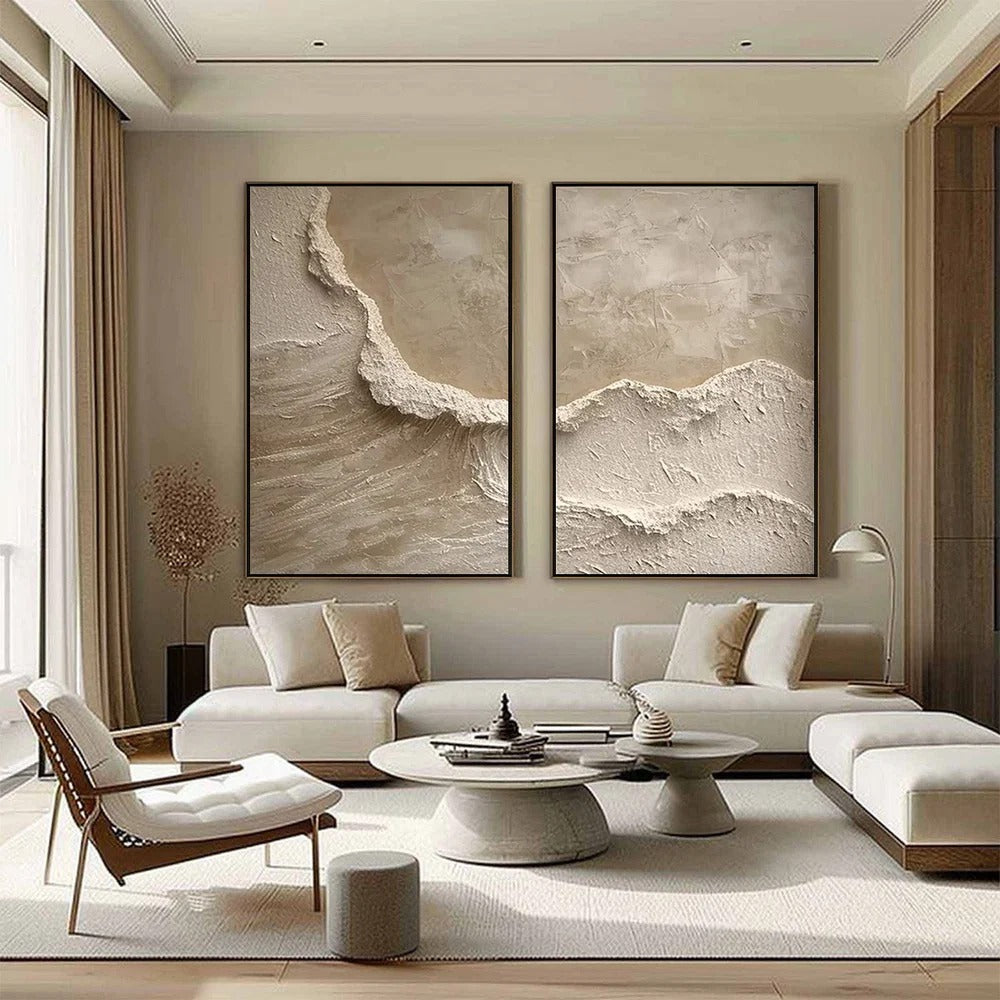 ECHOES OF THE SHORE: Wabi Sabi Textured Wall Art Set of 2