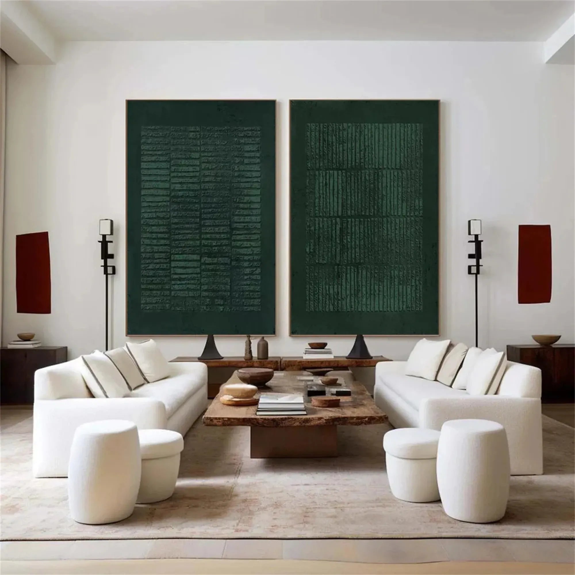 VERDANT VERSES: Wabi Sabi Green Textured Wall Art Set of 2