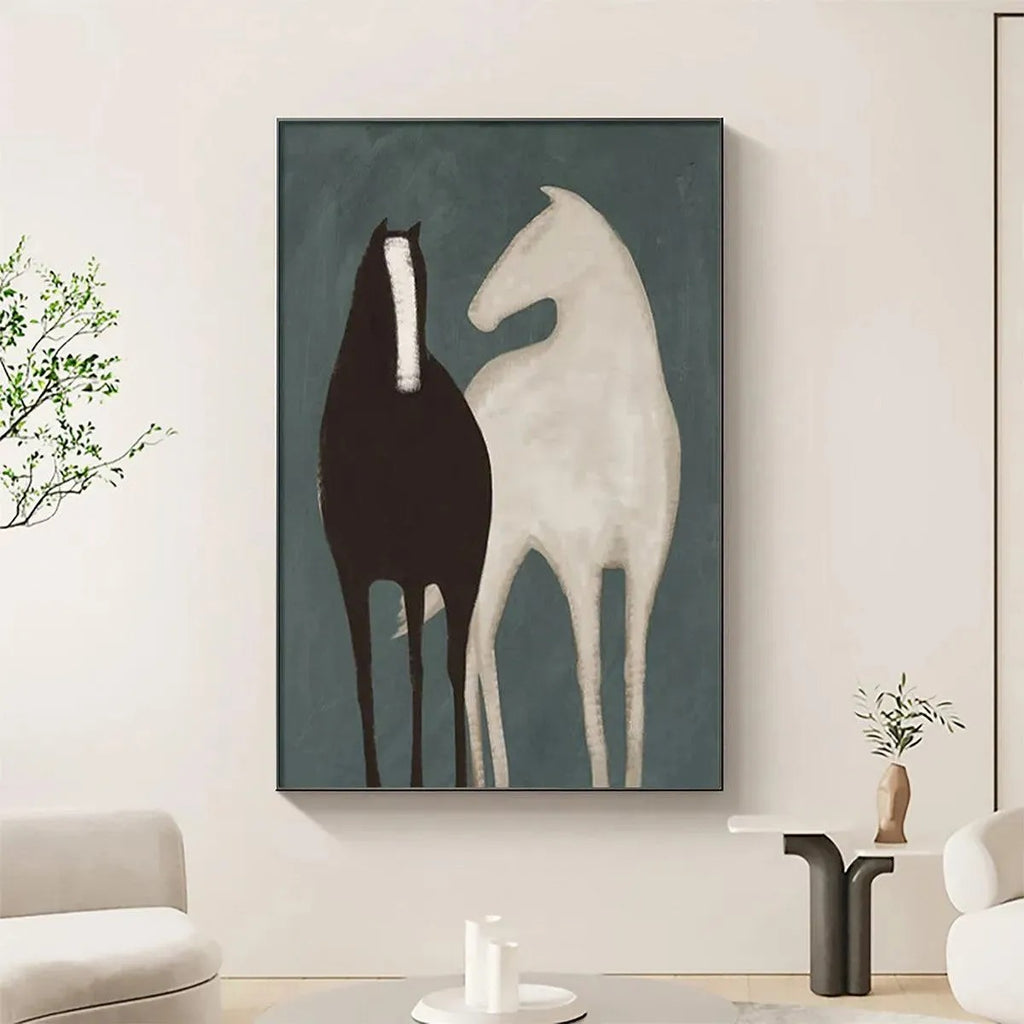 TWO HORSES: Minimalist Horse Wall Art Canvas