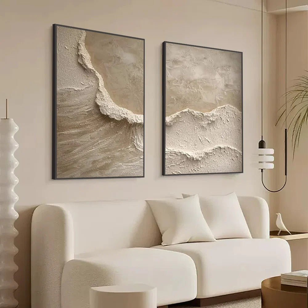 ECHOES OF THE SHORE: Wabi Sabi Textured Wall Art Set of 2