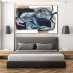 INDIGO DREAMSCAPE: Textured Impasto Deep Indigo Shimmering Gold Canvas