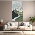 JADE PEAK: Textured Green White Mountain Canvas