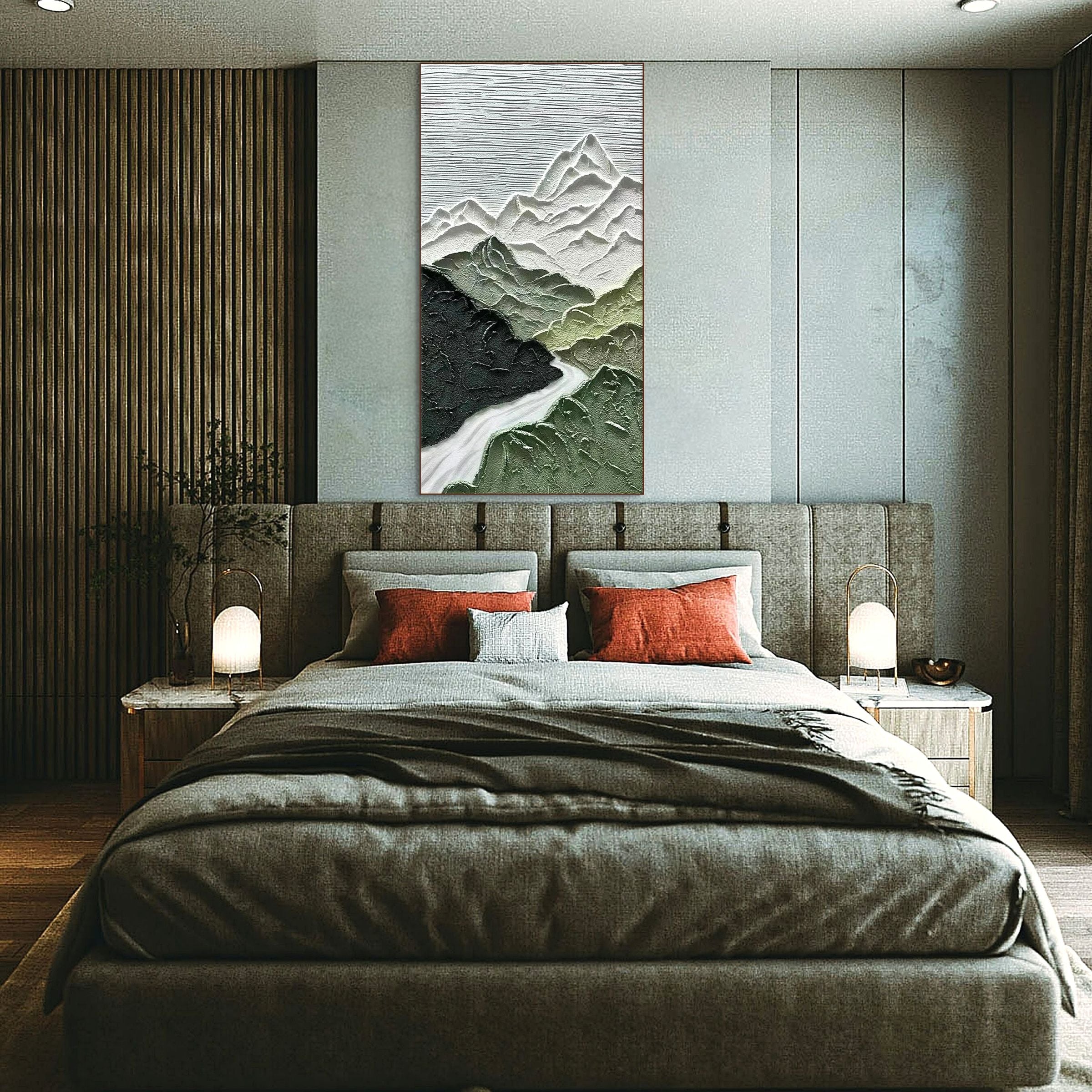 JADE PEAK: Textured Green White Mountain Canvas