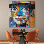 LAUGHING EYES: Impasto Clown Wall Art Textured Portrait Canvas