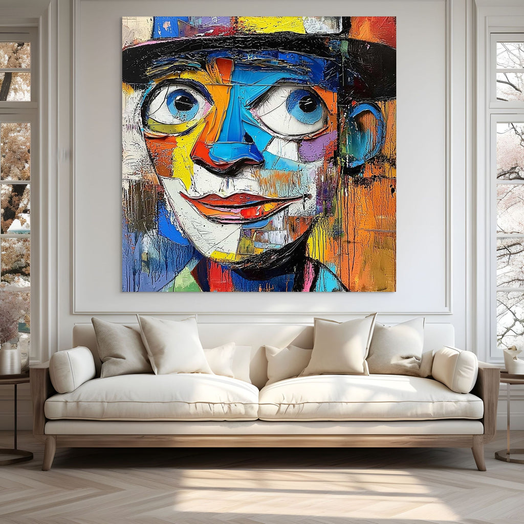 LAUGHING EYES: Impasto Clown Wall Art Textured Portrait Canvas