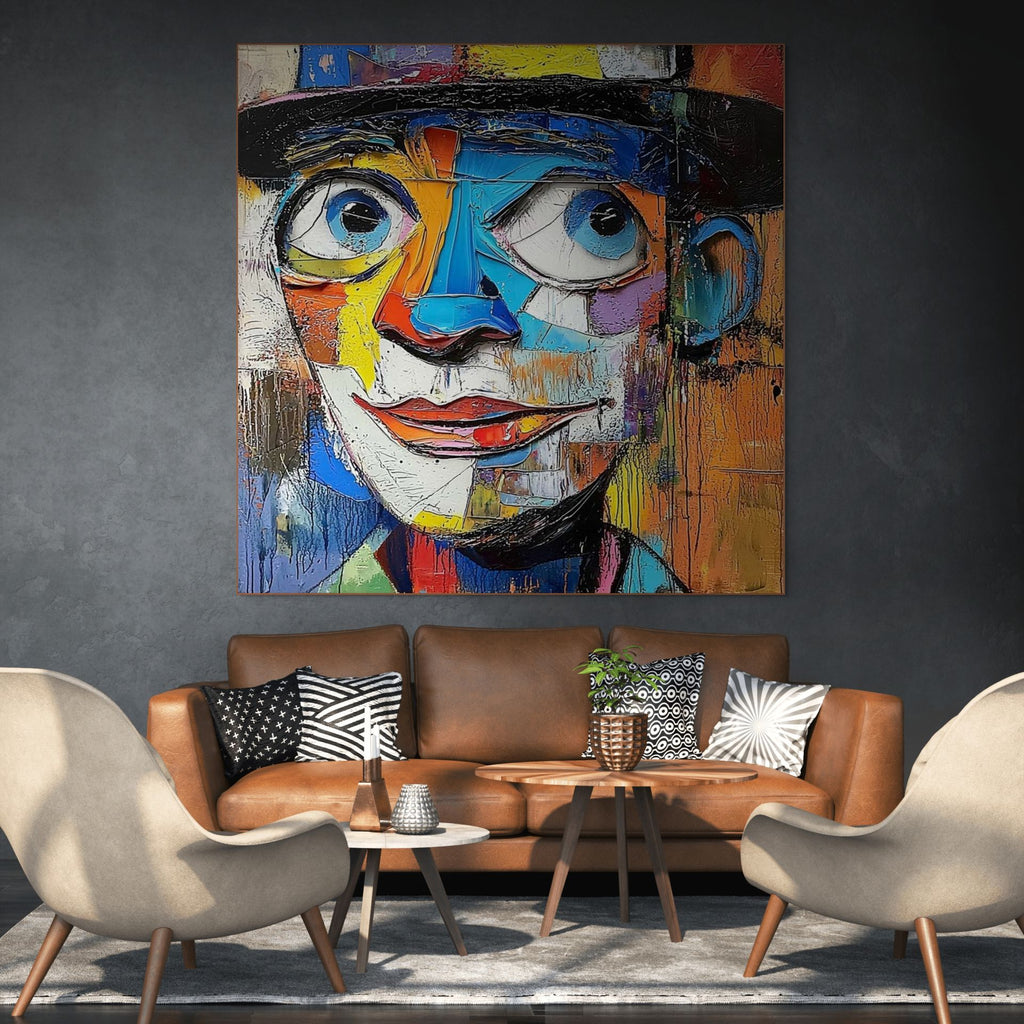 LAUGHING EYES: Impasto Clown Wall Art Textured Portrait Canvas
