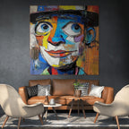 LAUGHING EYES: Impasto Clown Wall Art Textured Portrait Canvas