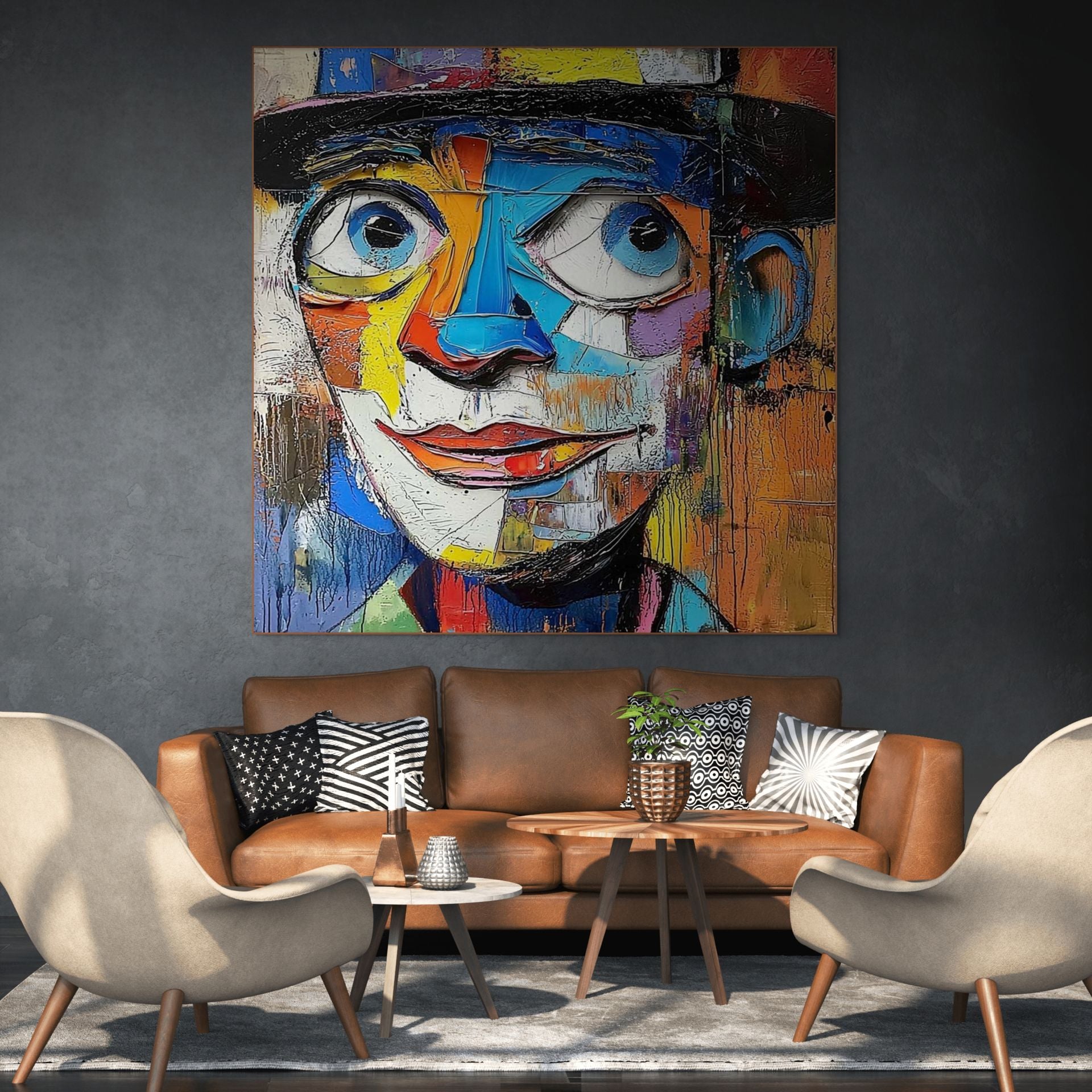 LAUGHING EYES: Impasto Clown Wall Art Textured Portrait Canvas