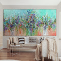 LILAC MEADOW: Panoramic Impasto Floral Art Wildflower Field