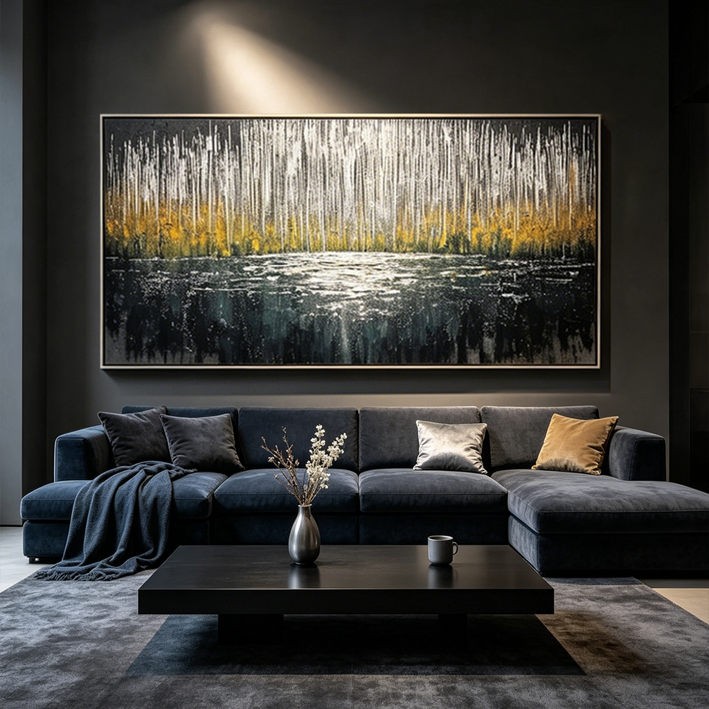 MIDNIGHT REFLECTIONS: Impasto Deep Reflective Abyss Canvas