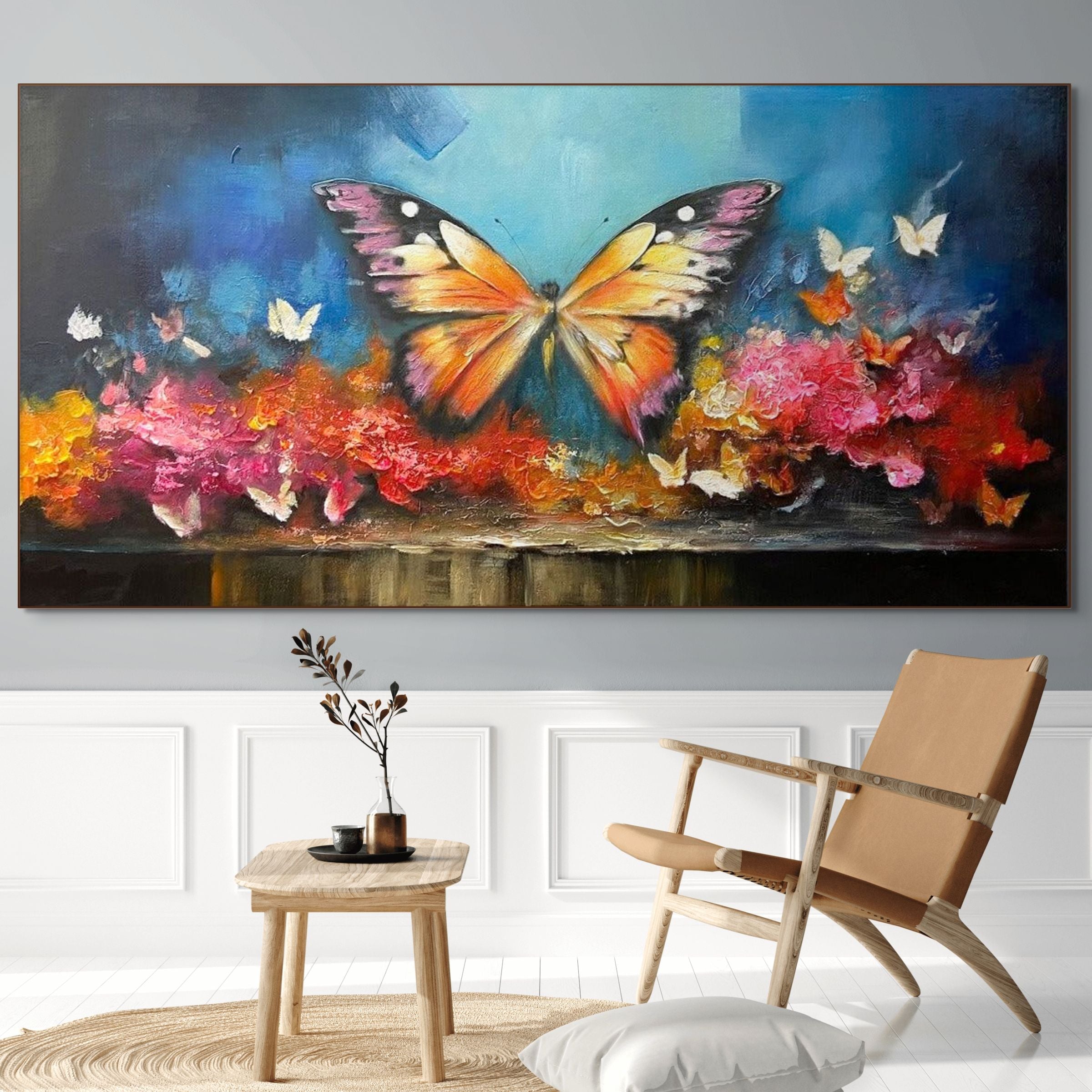 MONARCH'S REPOSE:Orange Purple Butterfly Oil Painting