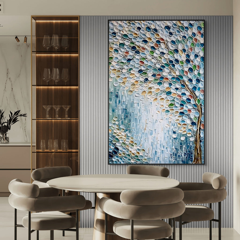MOSAIC RAIN: Textured Impasto Jewel Toned Tree Of Life Canvas