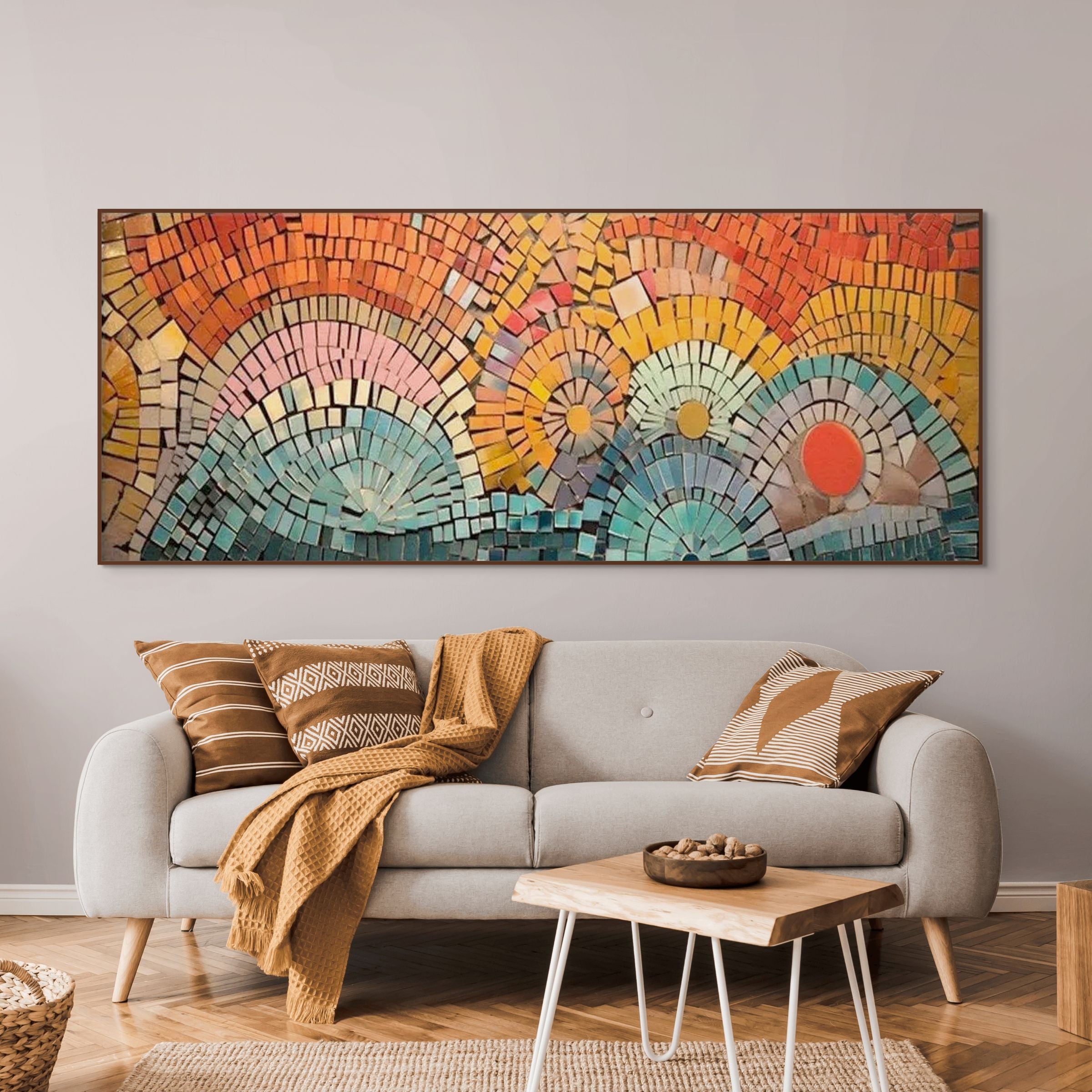 MOSAIC SUNSET PANORAMIC: Warm Earthy Tones Intricate Mosaic Canvas