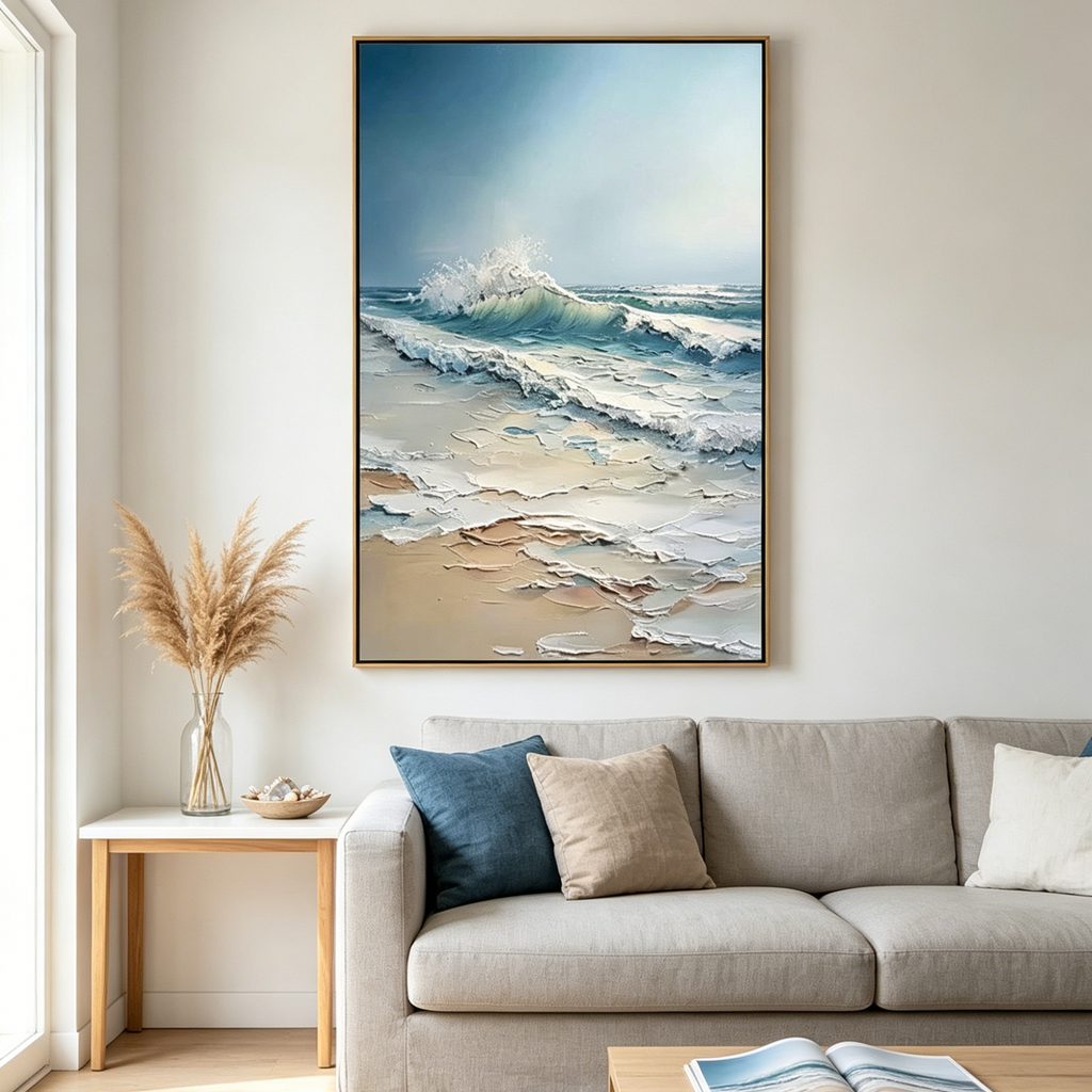 OCEANS EMBRACE:Textured Impasto Crashing Wave Canvas