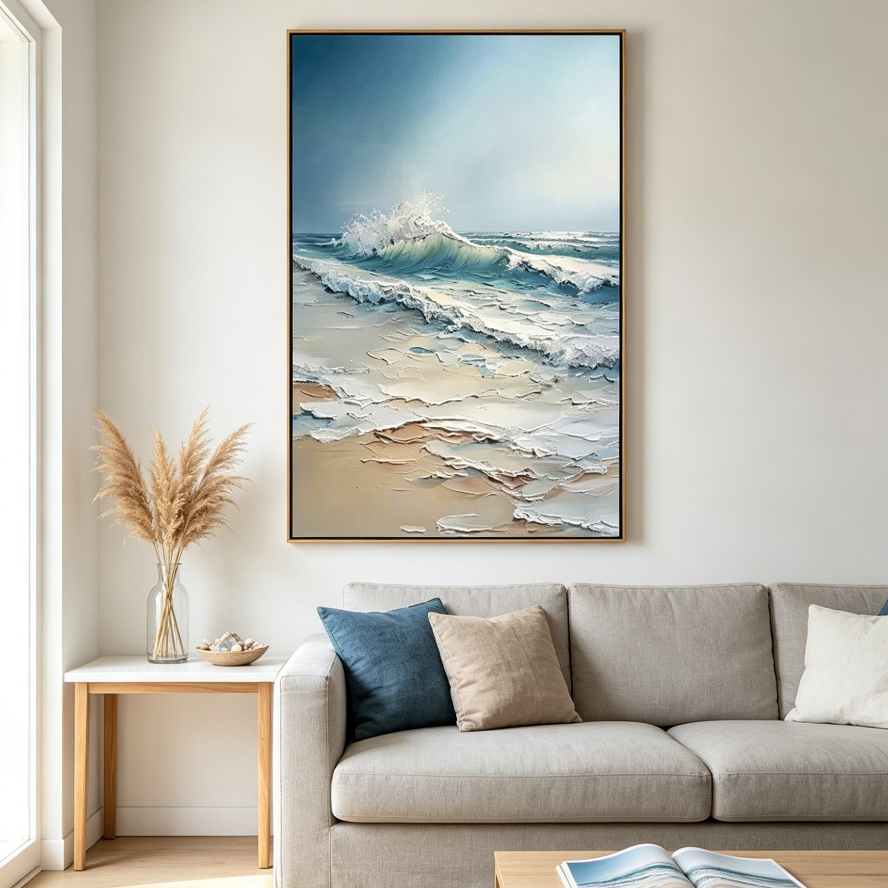 OCEANS EMBRACE:Textured Impasto Crashing Wave Canvas