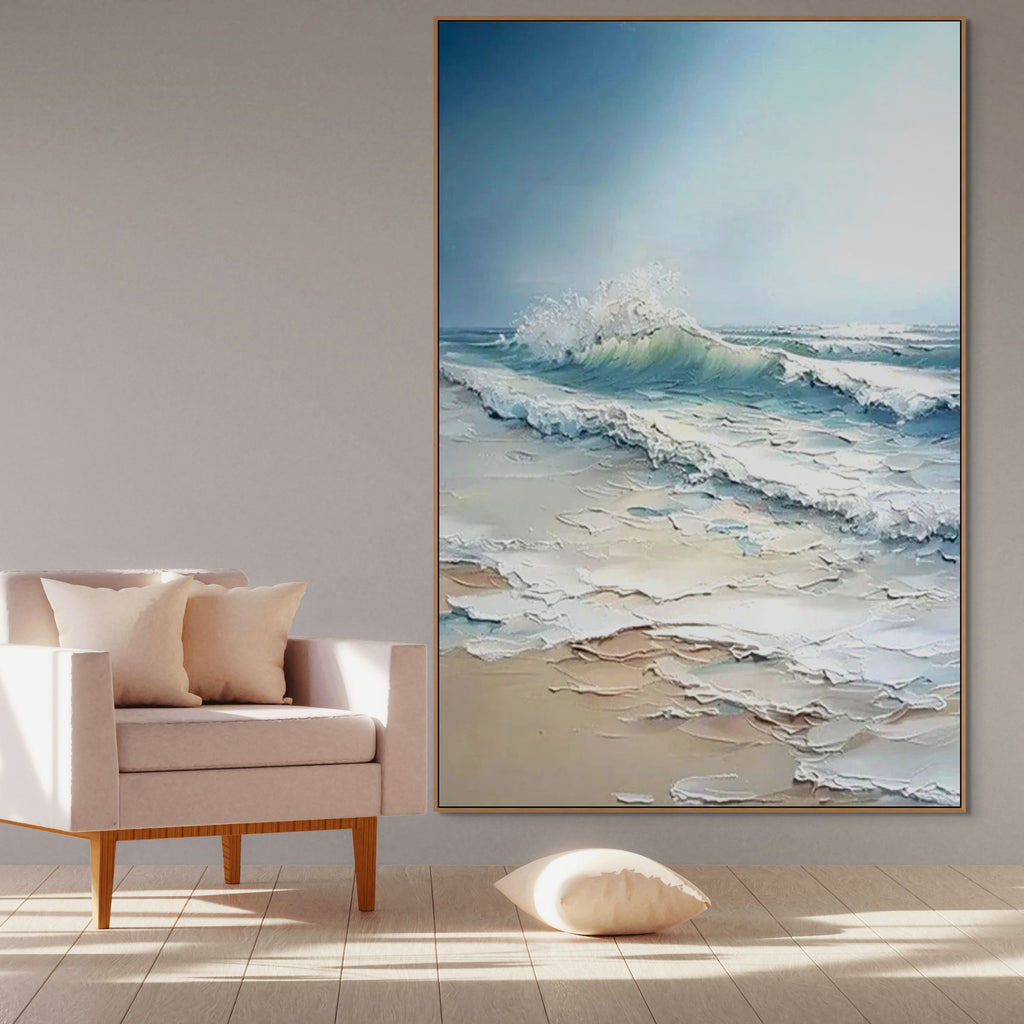 OCEANS EMBRACE:Textured Impasto Crashing Wave Canvas