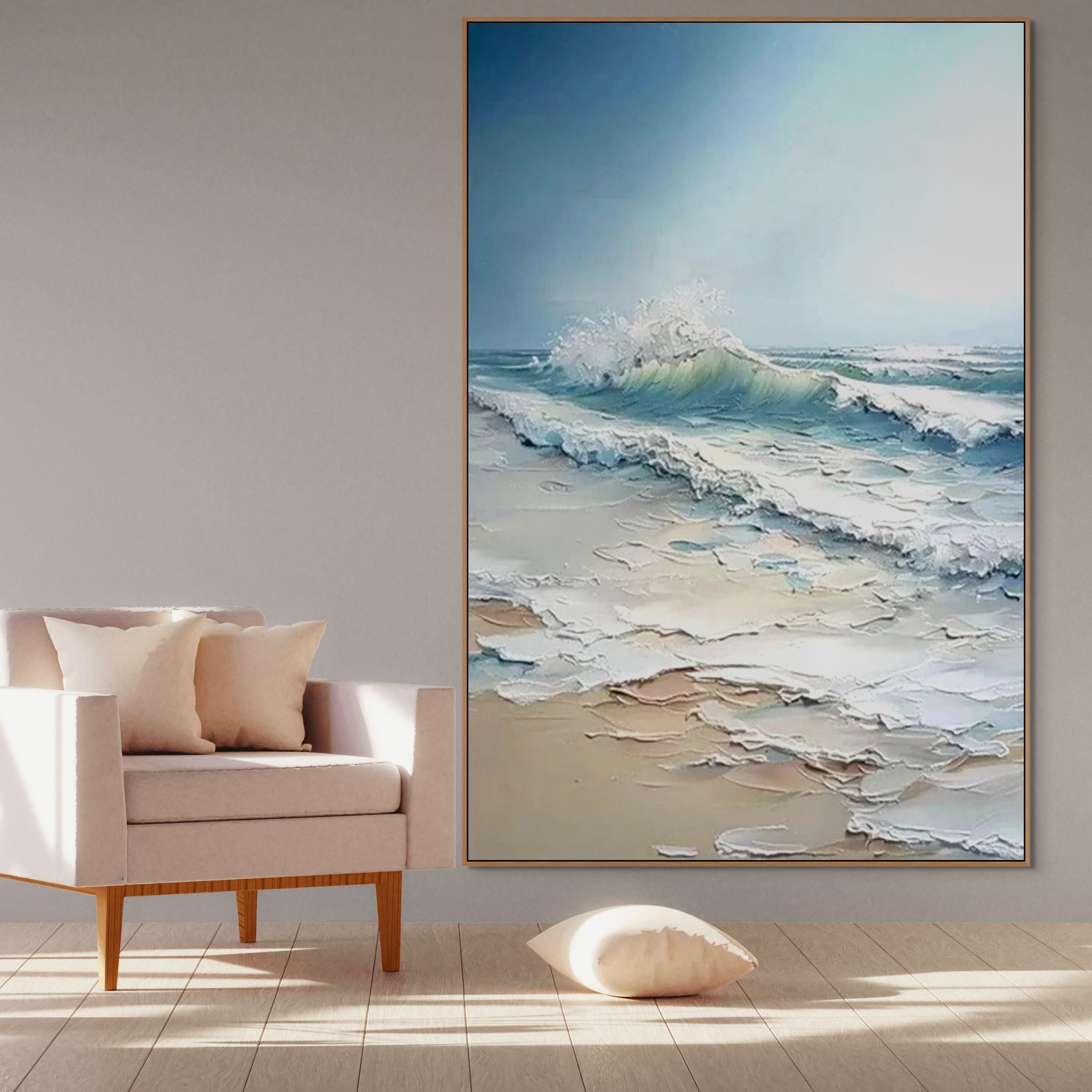 OCEANS EMBRACE:Textured Impasto Crashing Wave Canvas