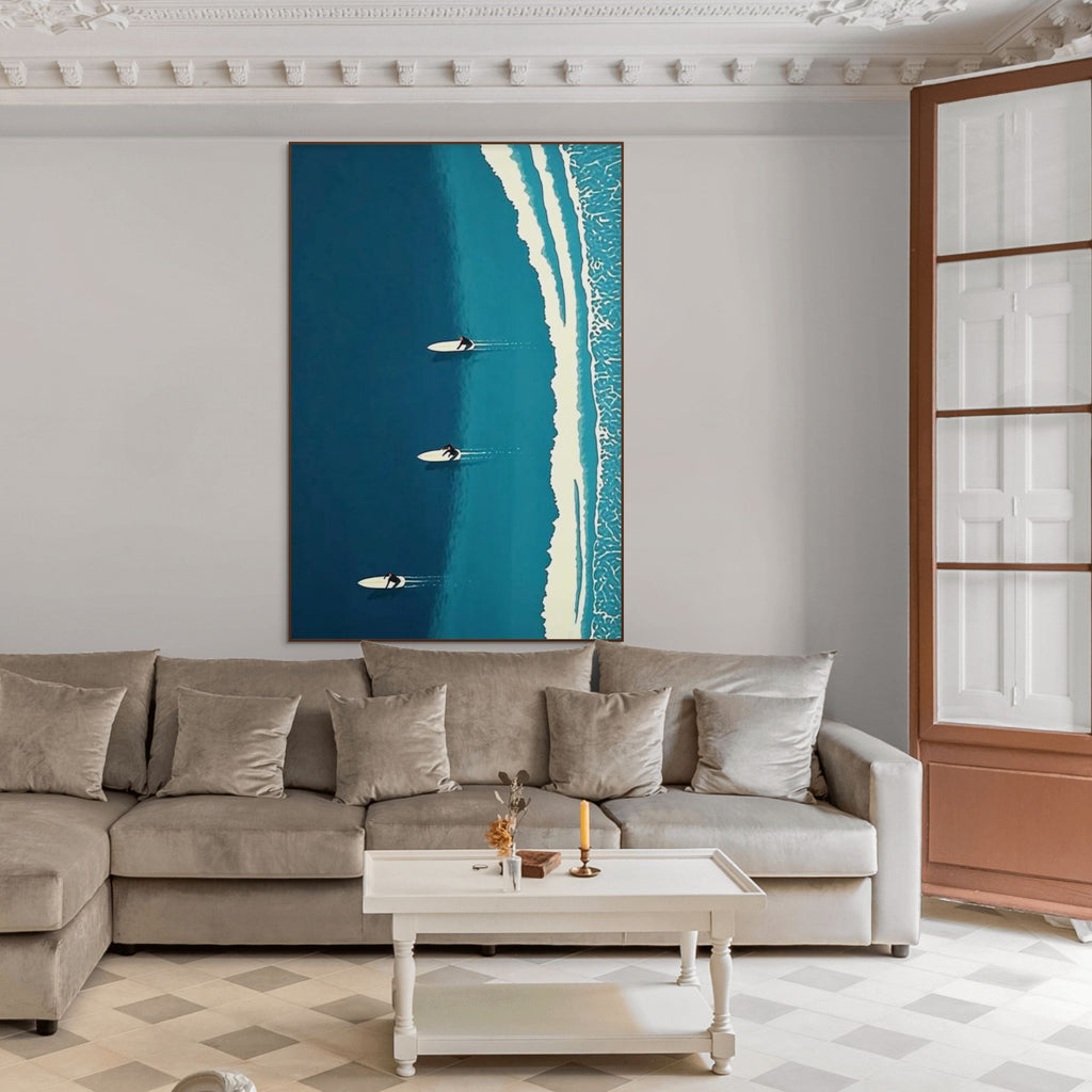 OCEAN'S THREE: Serene Ocean Art Overhead View White Boards Teal Waves