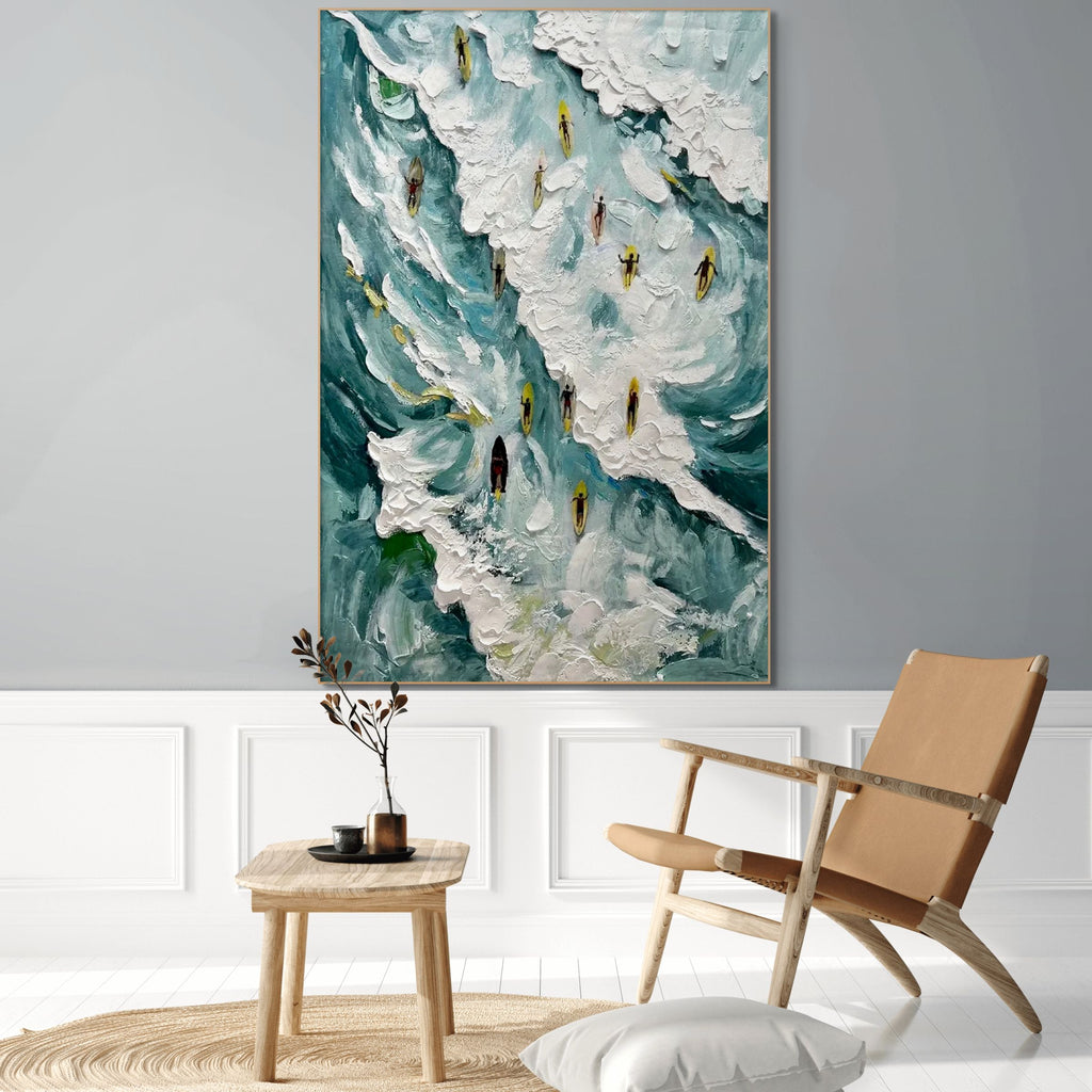 Catching the Wave: Textured Ocean Surf Wall Art Coastal Energy Painting