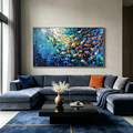 OCEANIC CONVERGENCE: Impasto Iridescent Fish School Converging Canvas