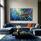 OCEANIC CONVERGENCE: Impasto Iridescent Fish School Converging Canvas