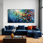 OCEANIC RUSH: Impasto Fish School Deep Blue Canvas