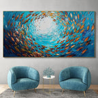 OCEANIC WHIRL: Swirling School of Fish Painting Vibrant Marine Wall Art