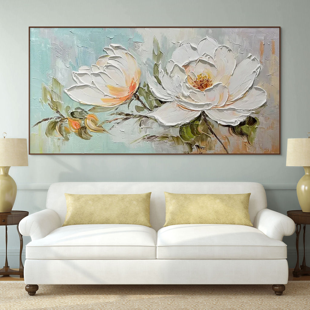 PEONY HARMONY: White Peach Peony Oil Painting