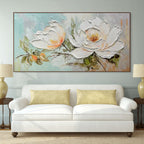 PEONY HARMONY: White Peach Peony Oil Painting