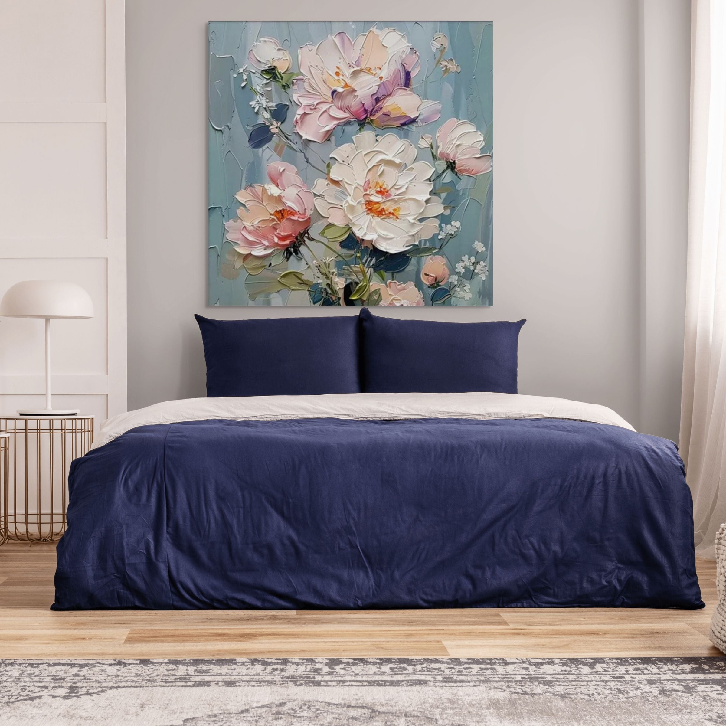 PASTEL PEONIES: Textured Impasto Soft Hues Peonies Full Bloom Canvas